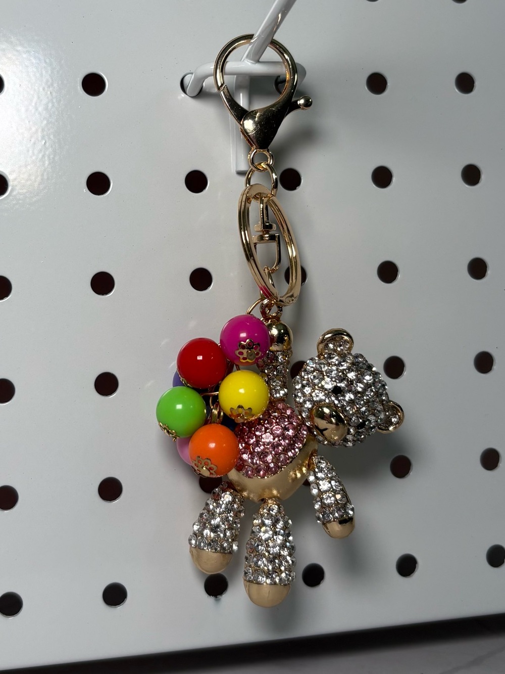Sparkly Bear Bag Charm Keychain with Multicolor Accents